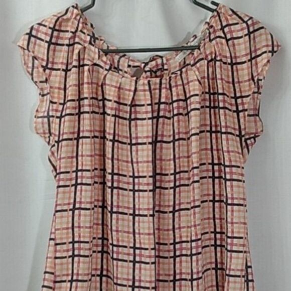 LC Lauren Conrad Plaid Cap Sleeve Blouse Size Small - Picture 2 of 10